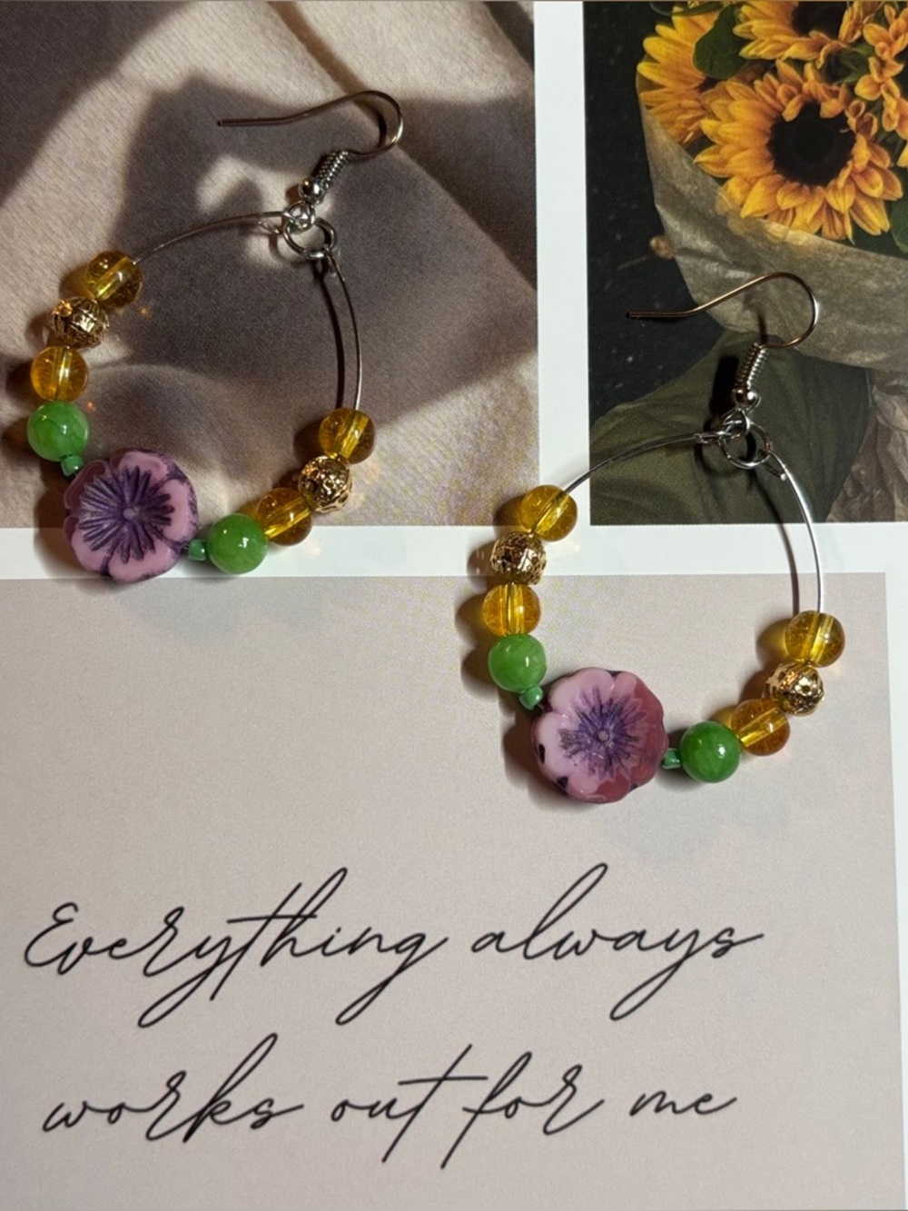 🆕 Handcrafted Floral & Gemstone Hoop Earrings